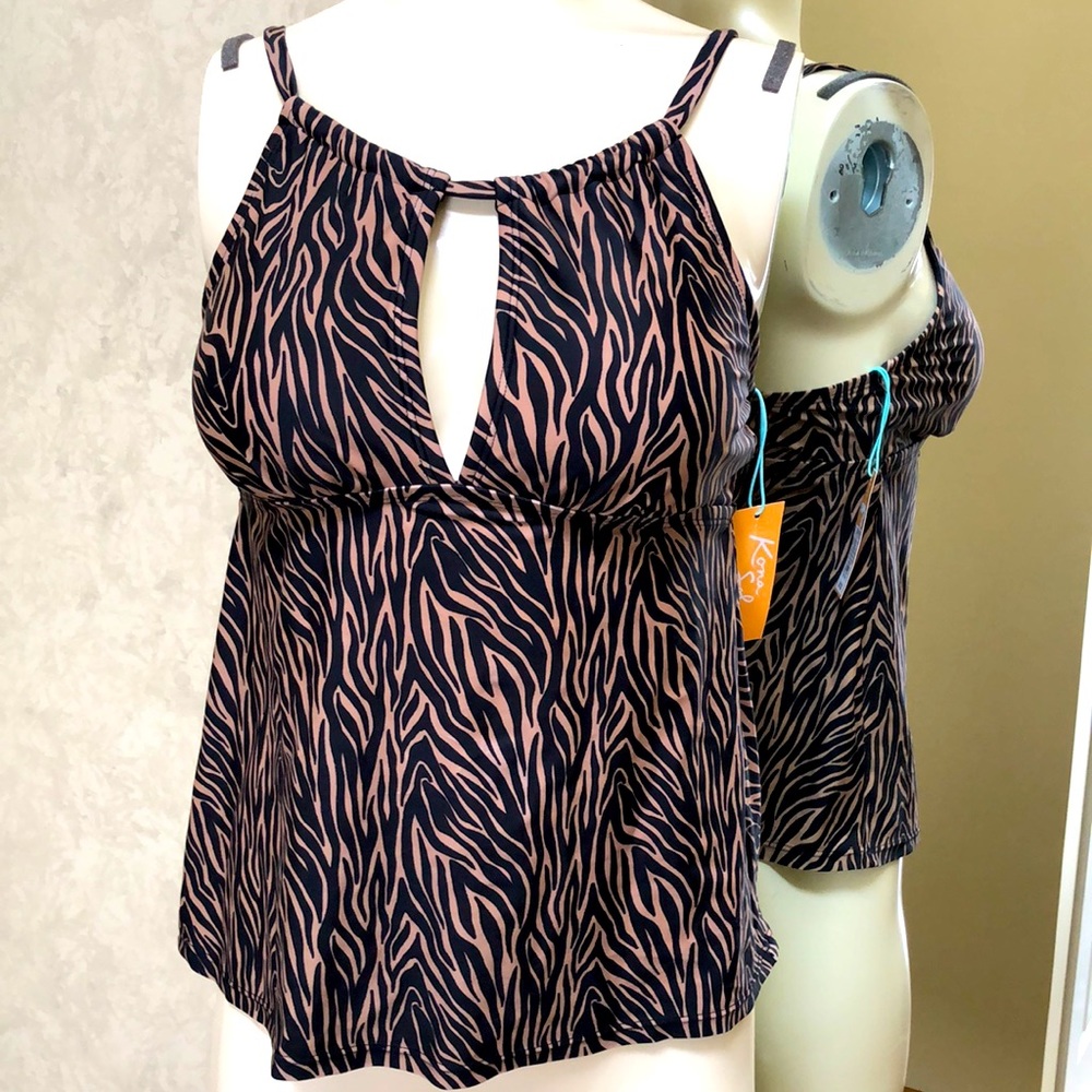 New Women’s Tankini top. Size M (8-10). Black and brown. Adjustable straps. - Picture 7 of 12